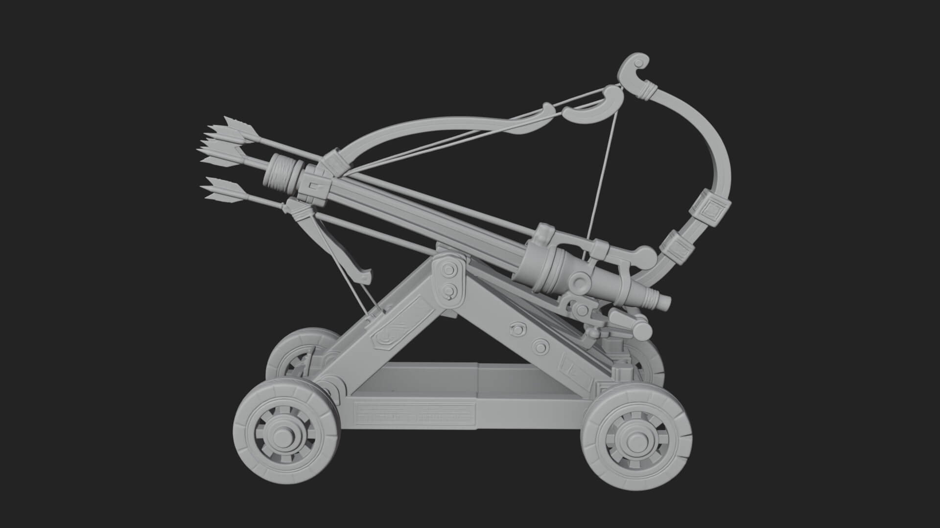 Wheeled Repeating Crossbow Model Design 4 3D Print Model 3D Model