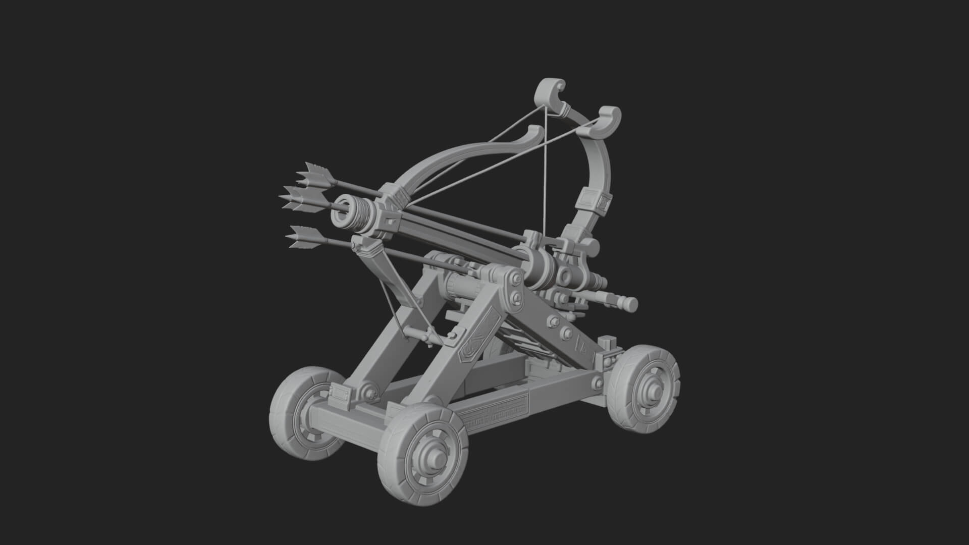 Wheeled Repeating Crossbow Model Design 4 3D Print Model 3D Model
