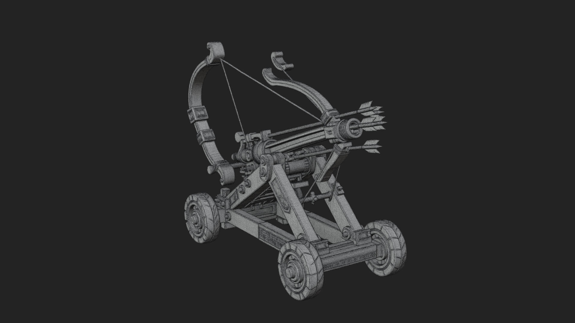 Wheeled Repeating Crossbow Model Design 4 3D Print Model 3D Model