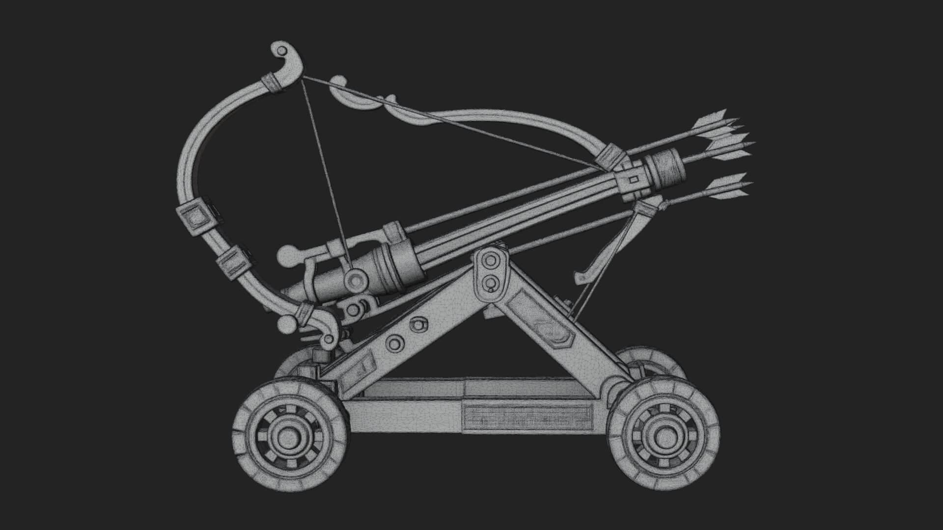 Wheeled Repeating Crossbow Model Design 4 3D Print Model 3D Model