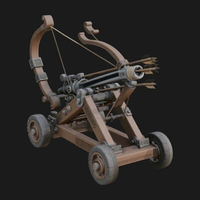 Wheeled Repeating Crossbow Model Design 4 3D Print Model