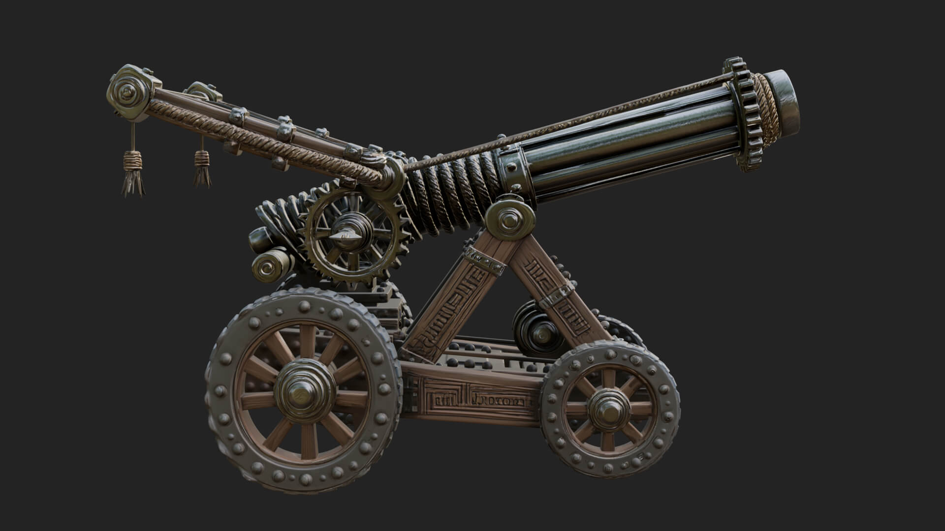 Wheeled Siege Cannon Model Design 2 3D Print Model 3D Model