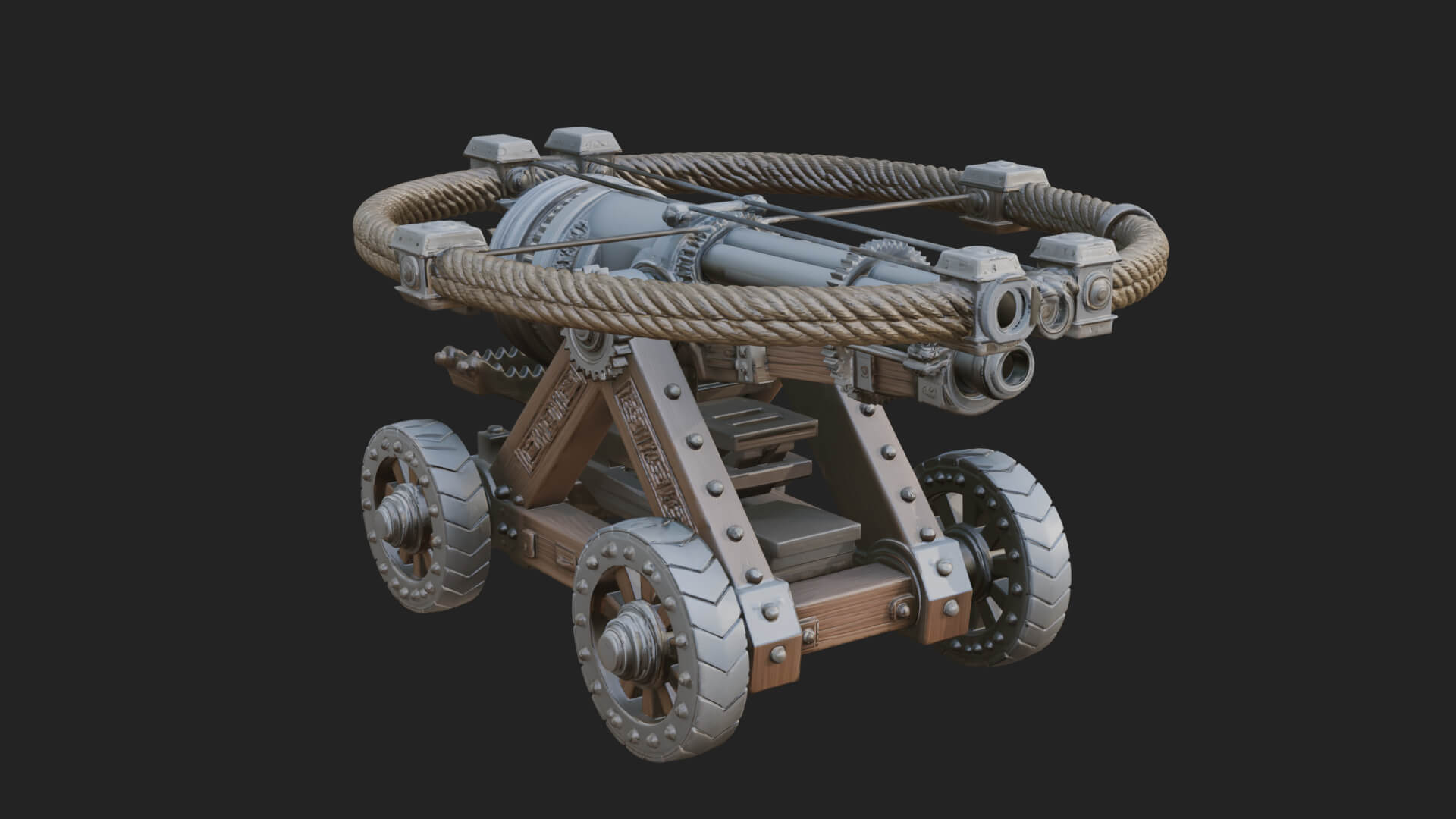 Wheeled Siege Cannon Model Design 4 3D Print Model 3D Model