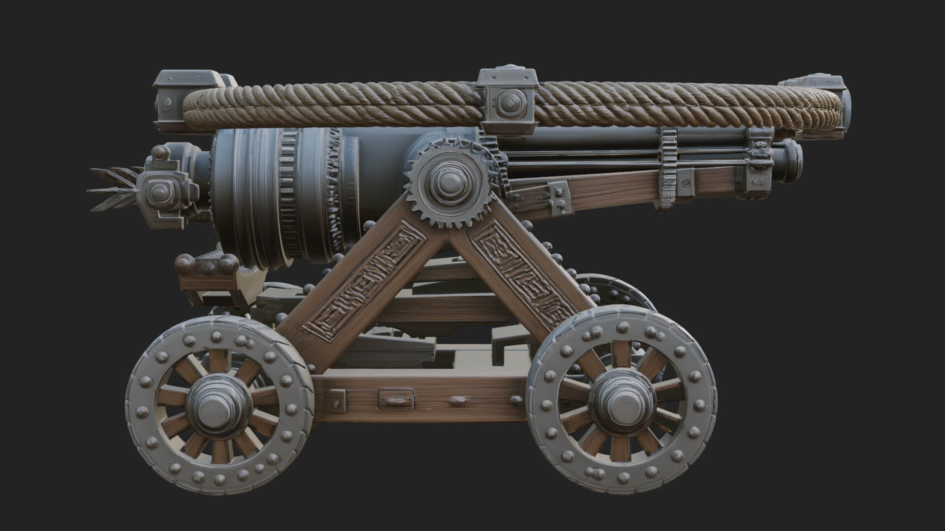 Wheeled Siege Cannon Model Design 4 3D Print Model 3D Model