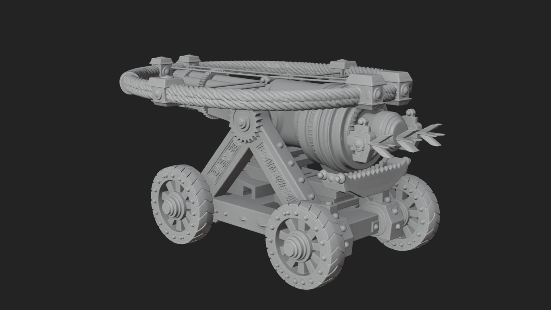 Wheeled Siege Cannon Model Design 4 3D Print Model 3D Model