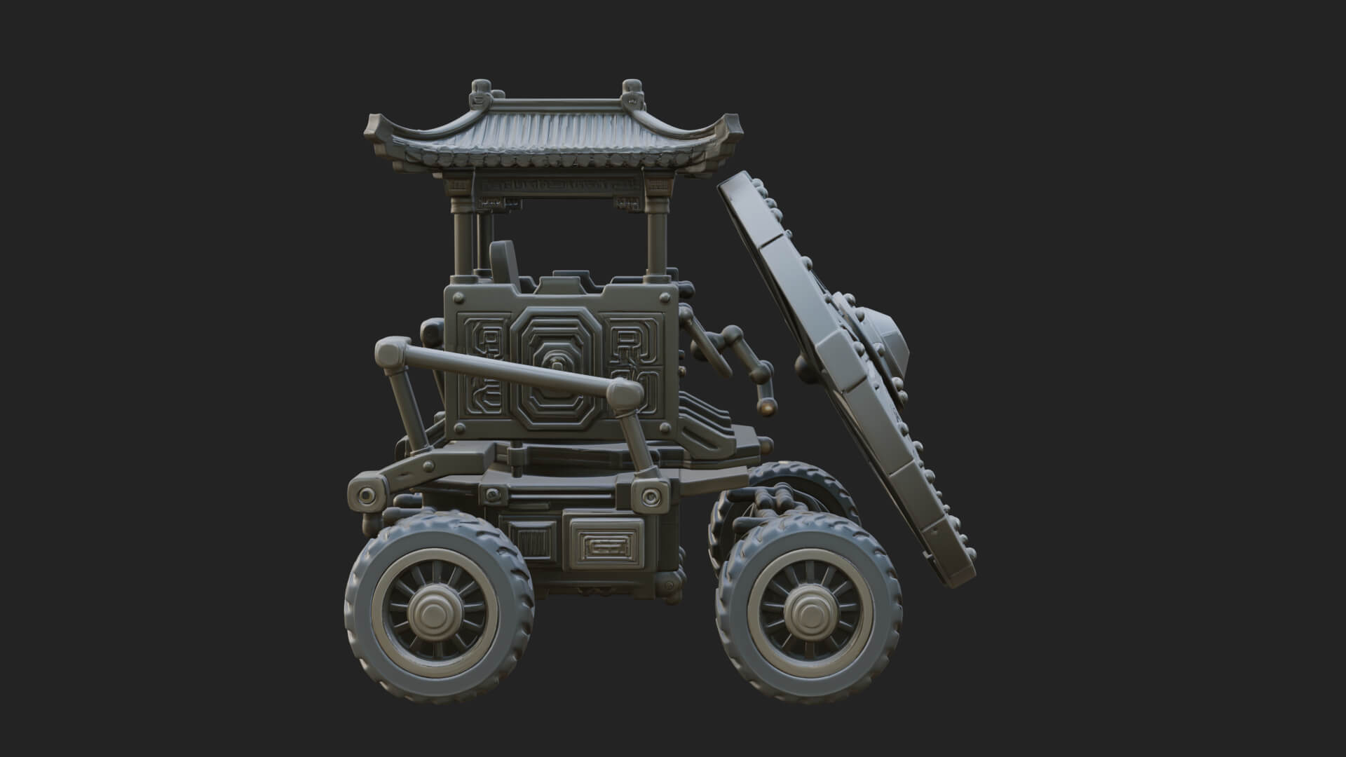 Wheeled Siege Shield Cart Model Design 3 3D Print Model 3D Model