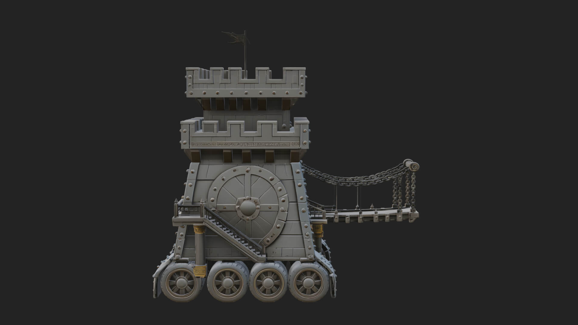 Wheeled Siege Tower Model Design 4 3D Print Model 3D Model