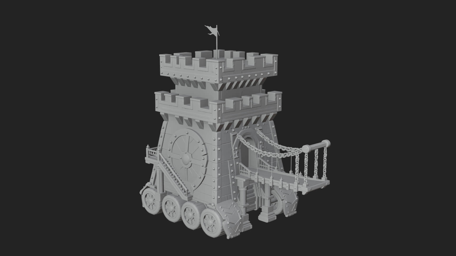 Wheeled Siege Tower Model Design 4 3D Print Model 3D Model