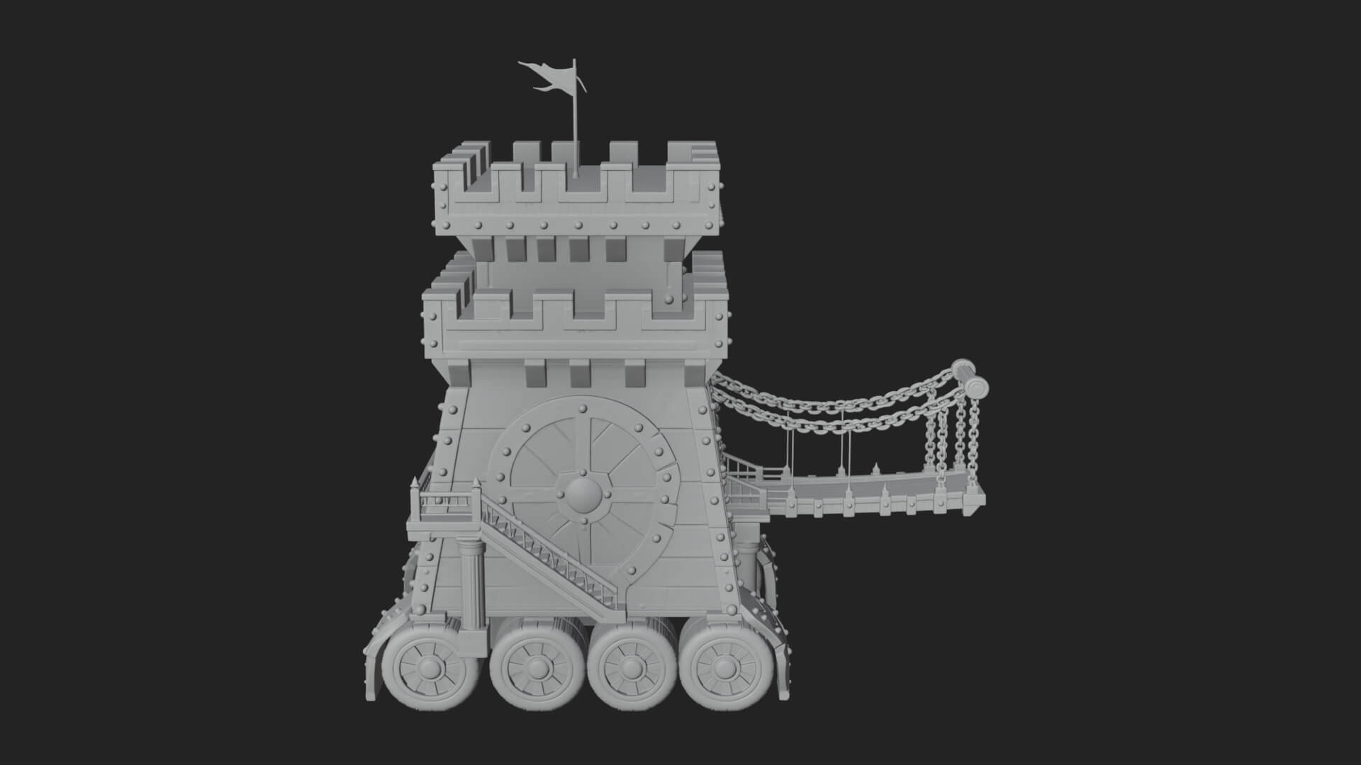 Wheeled Siege Tower Model Design 4 3D Print Model 3D Model