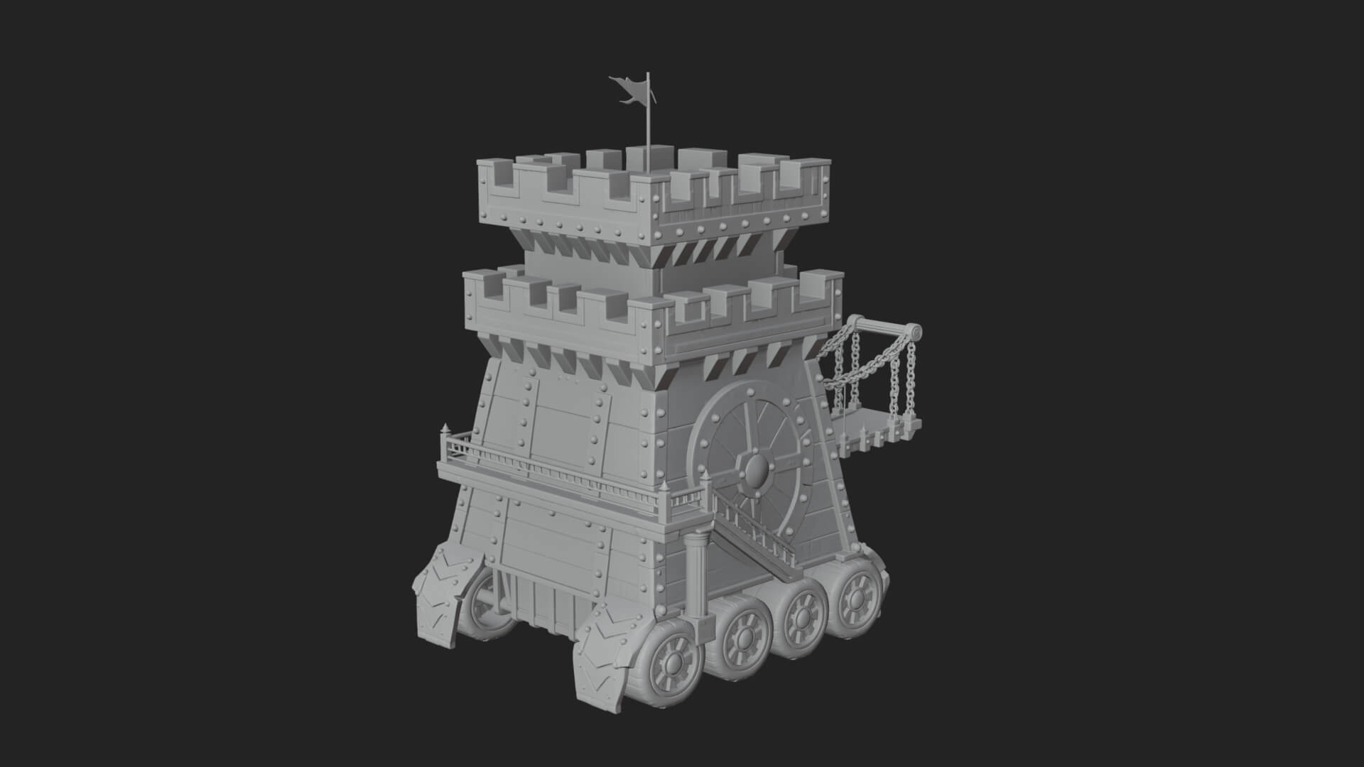 Wheeled Siege Tower Model Design 4 3D Print Model 3D Model