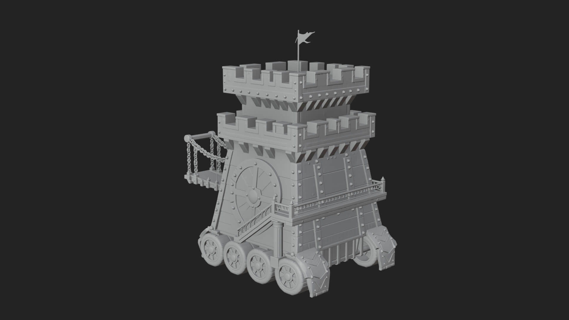 Wheeled Siege Tower Model Design 4 3D Print Model 3D Model