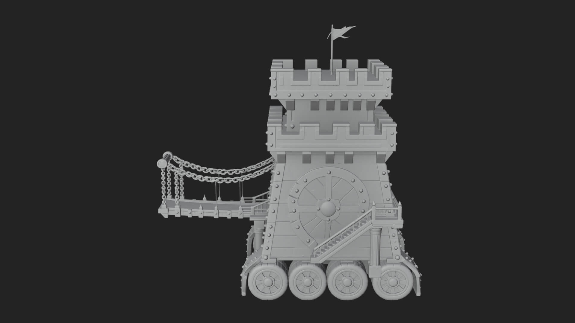 Wheeled Siege Tower Model Design 4 3D Print Model 3D Model