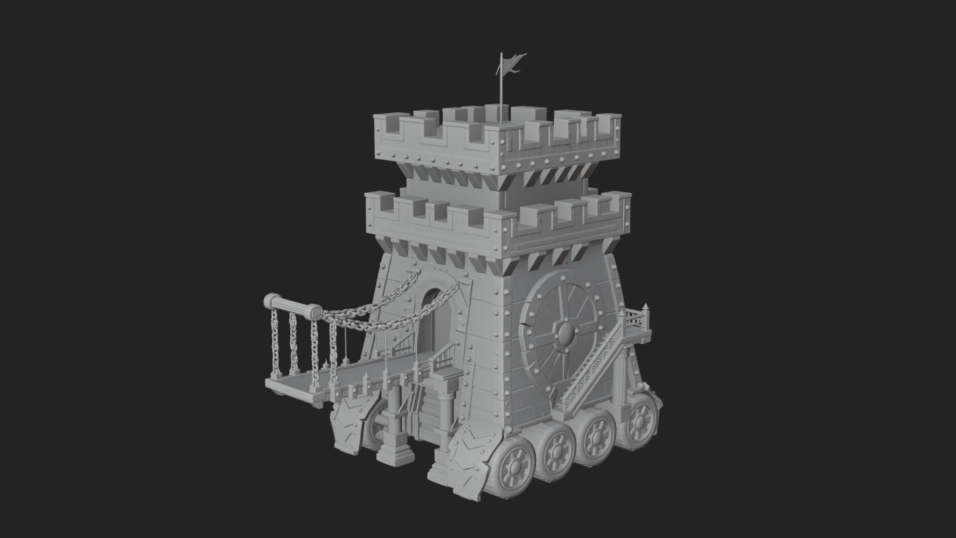 Wheeled Siege Tower Model Design 4 3D Print Model 3D Model