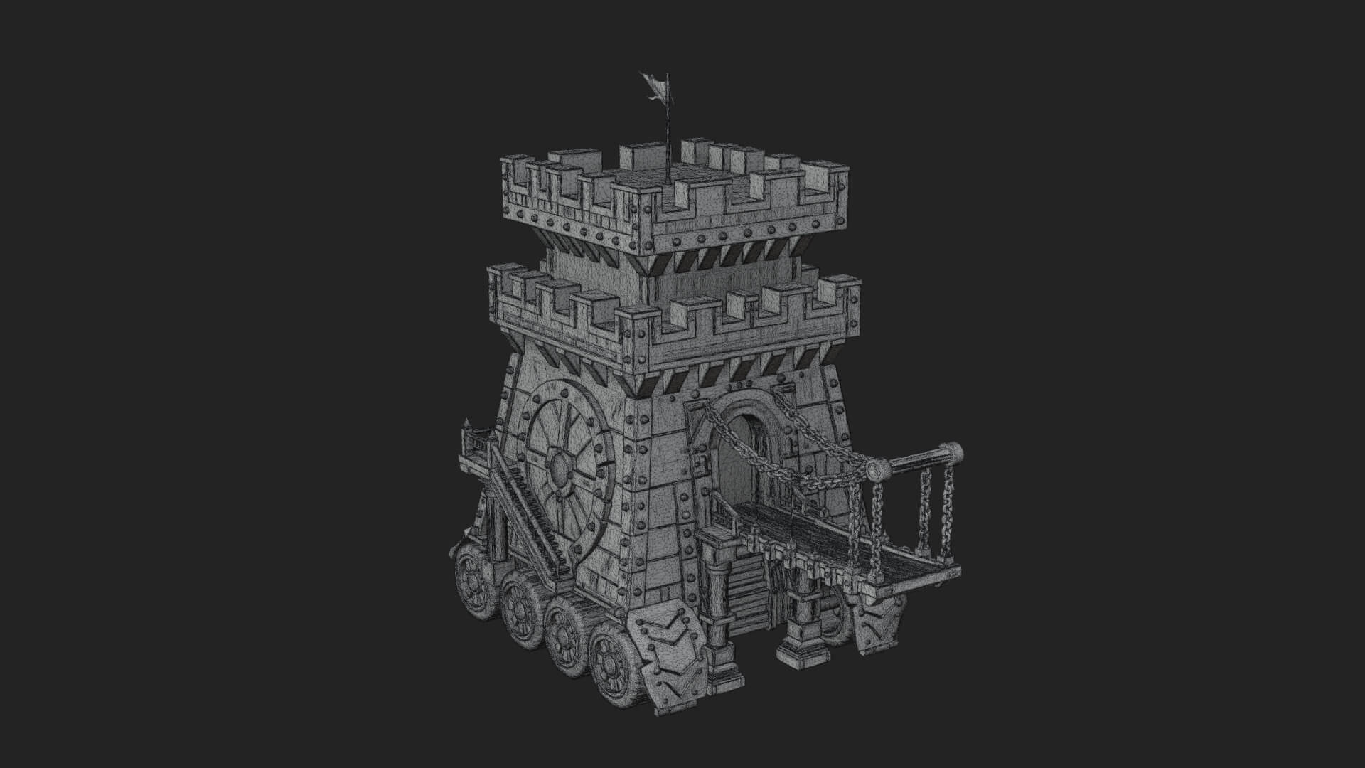 Wheeled Siege Tower Model Design 4 3D Print Model 3D Model