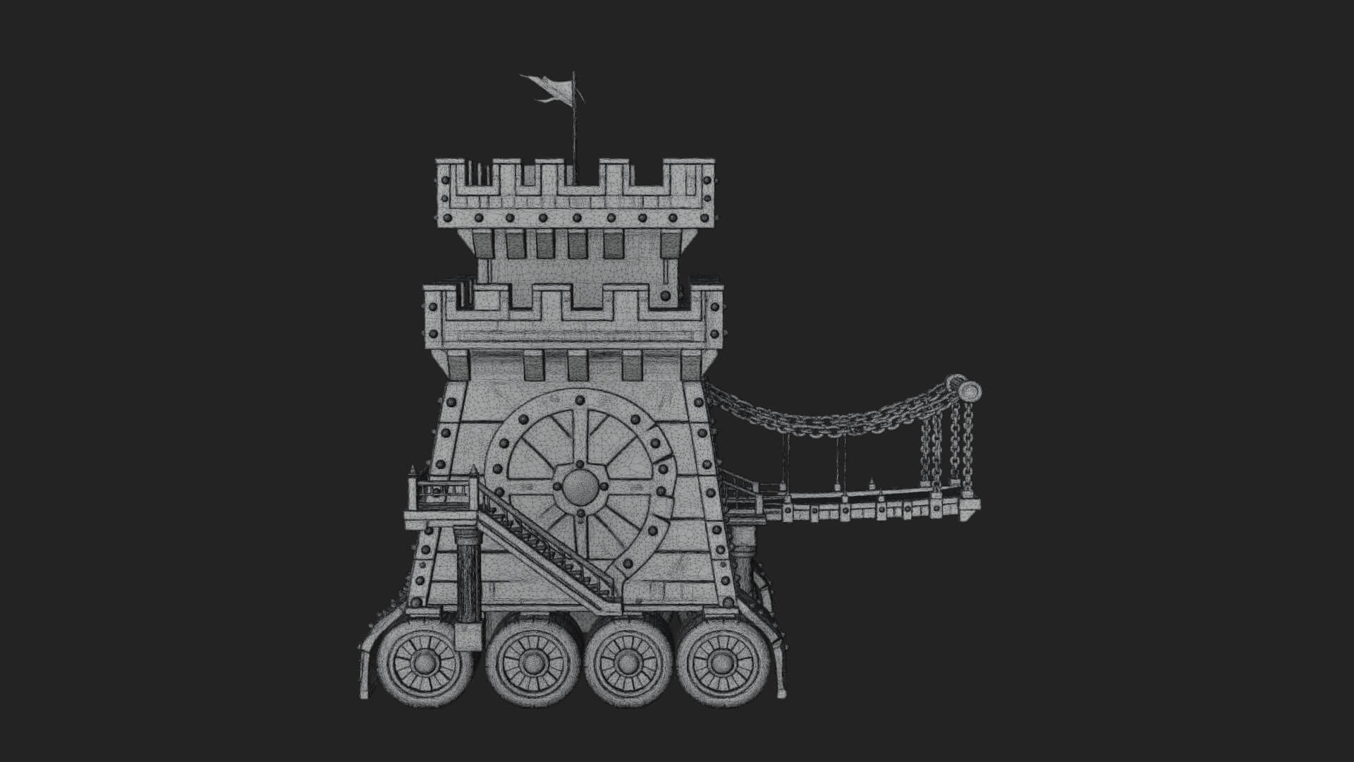 Wheeled Siege Tower Model Design 4 3D Print Model 3D Model