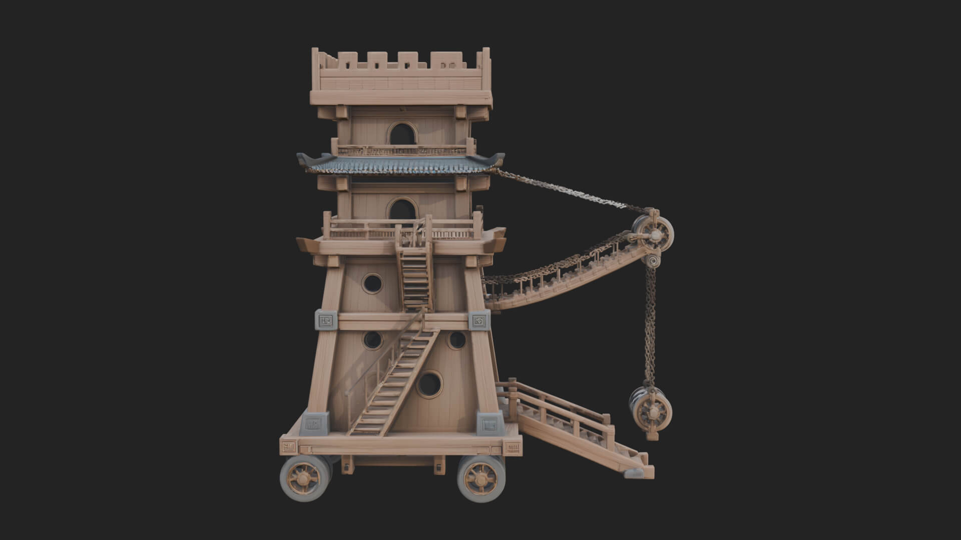 Wheeled Siege Tower Model Design 6 3D Print Model 3D Model