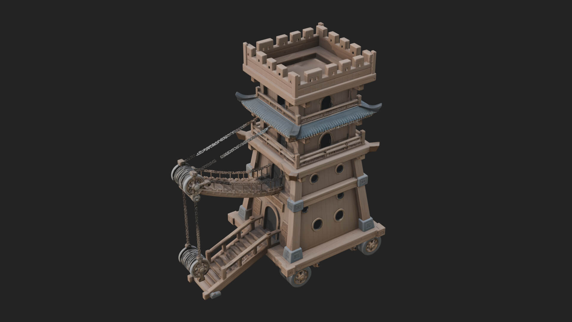 Wheeled Siege Tower Model Design 6 3D Print Model 3D Model