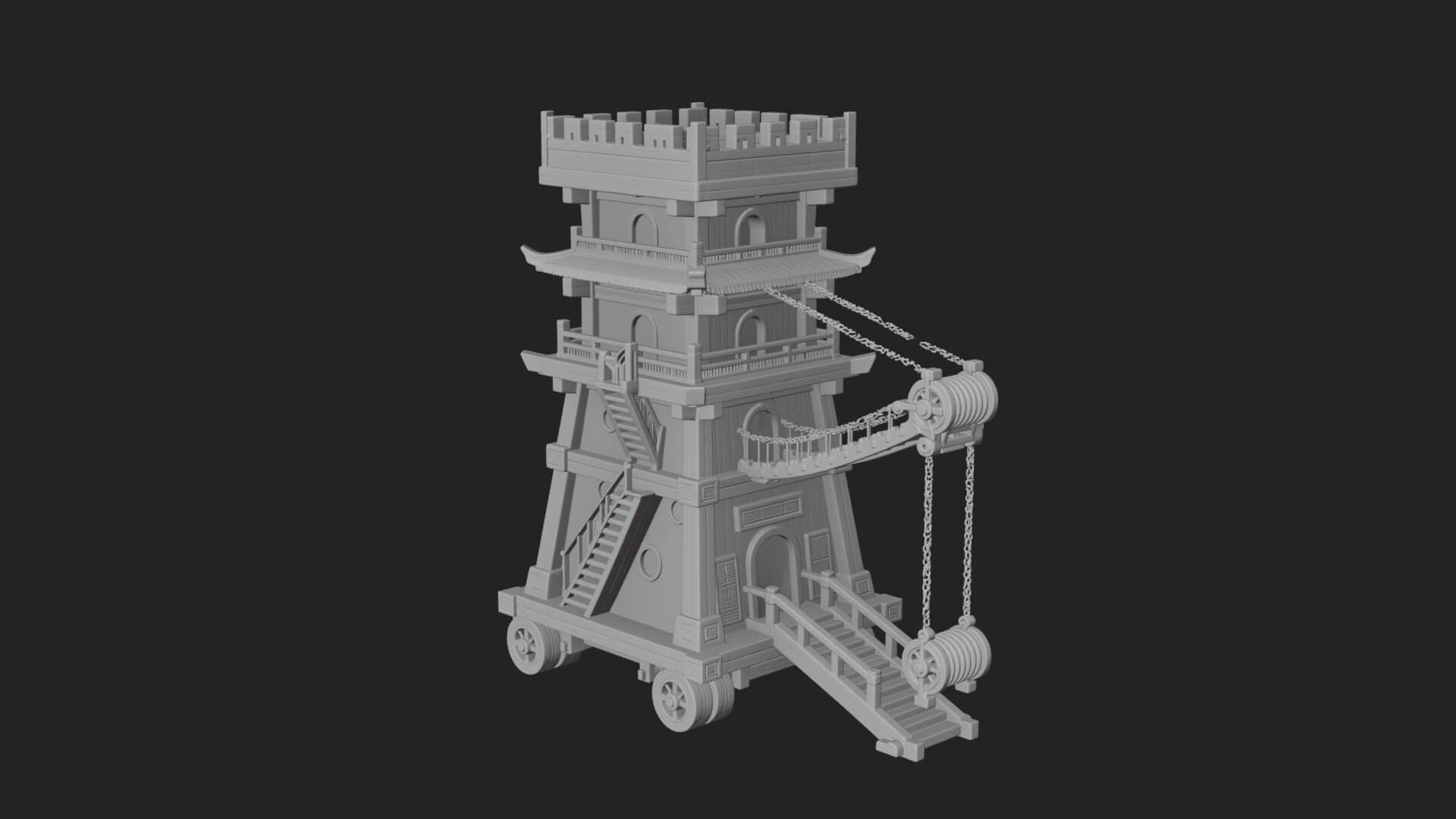 Wheeled Siege Tower Model Design 6 3D Print Model 3D Model