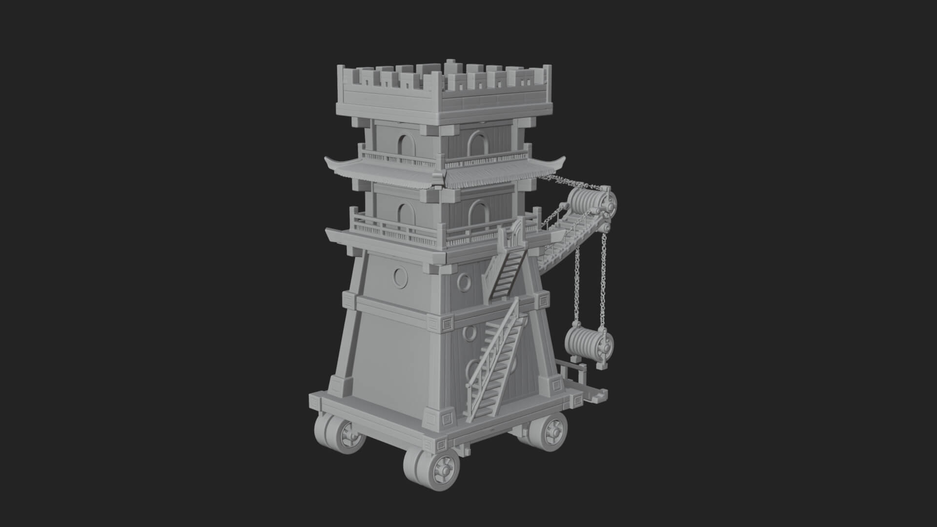 Wheeled Siege Tower Model Design 6 3D Print Model 3D Model