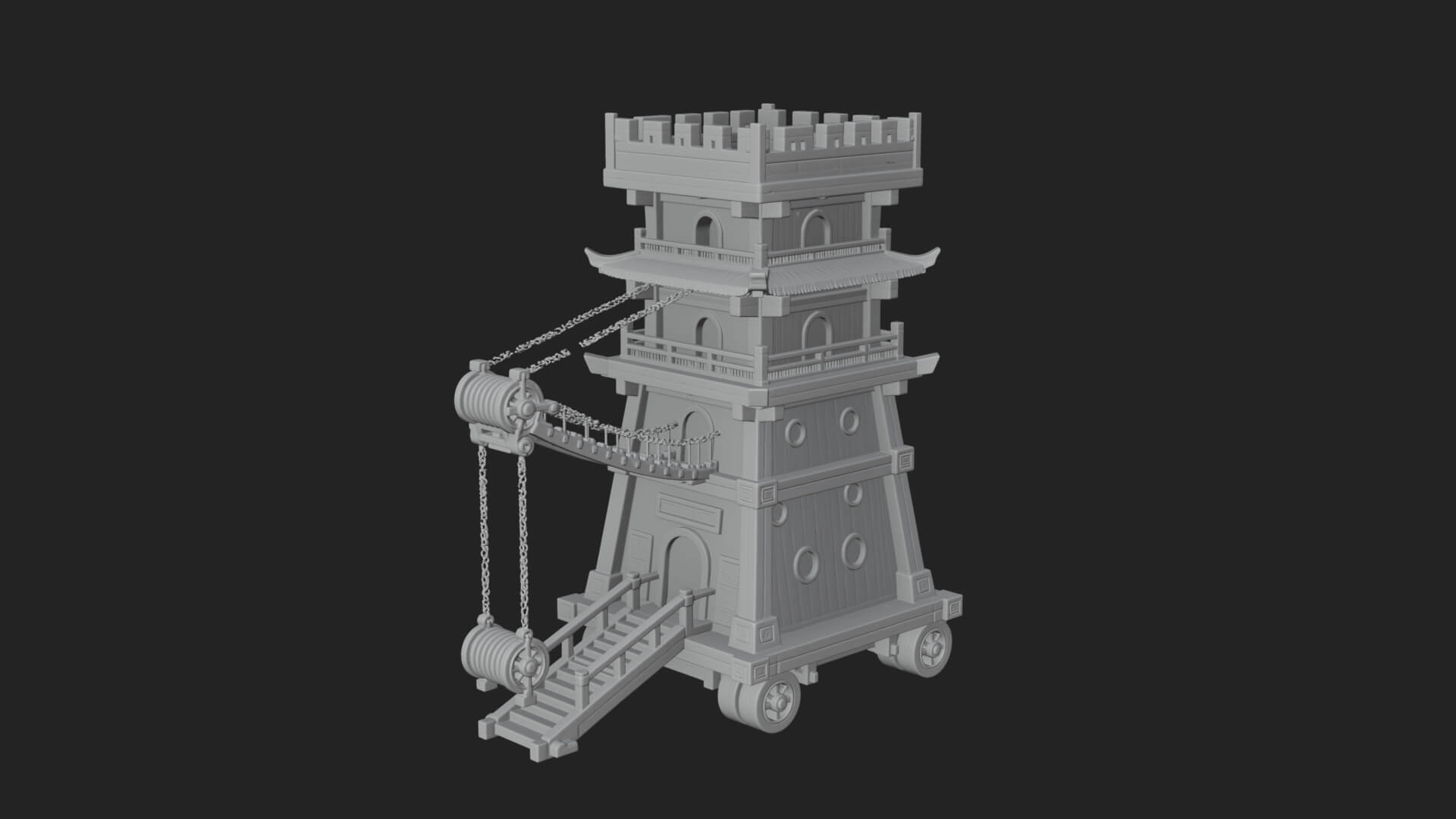 Wheeled Siege Tower Model Design 6 3D Print Model 3D Model