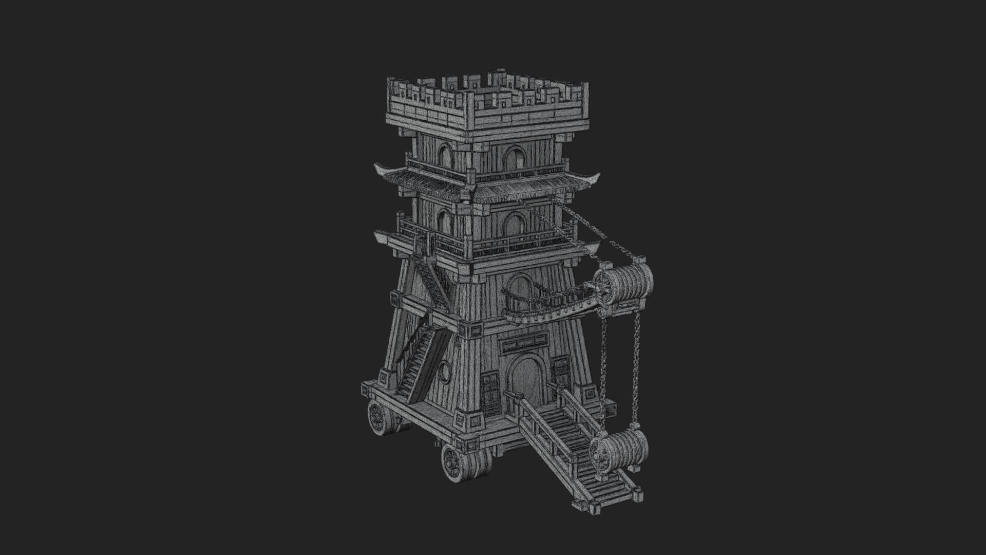 Wheeled Siege Tower Model Design 6 3D Print Model 3D Model