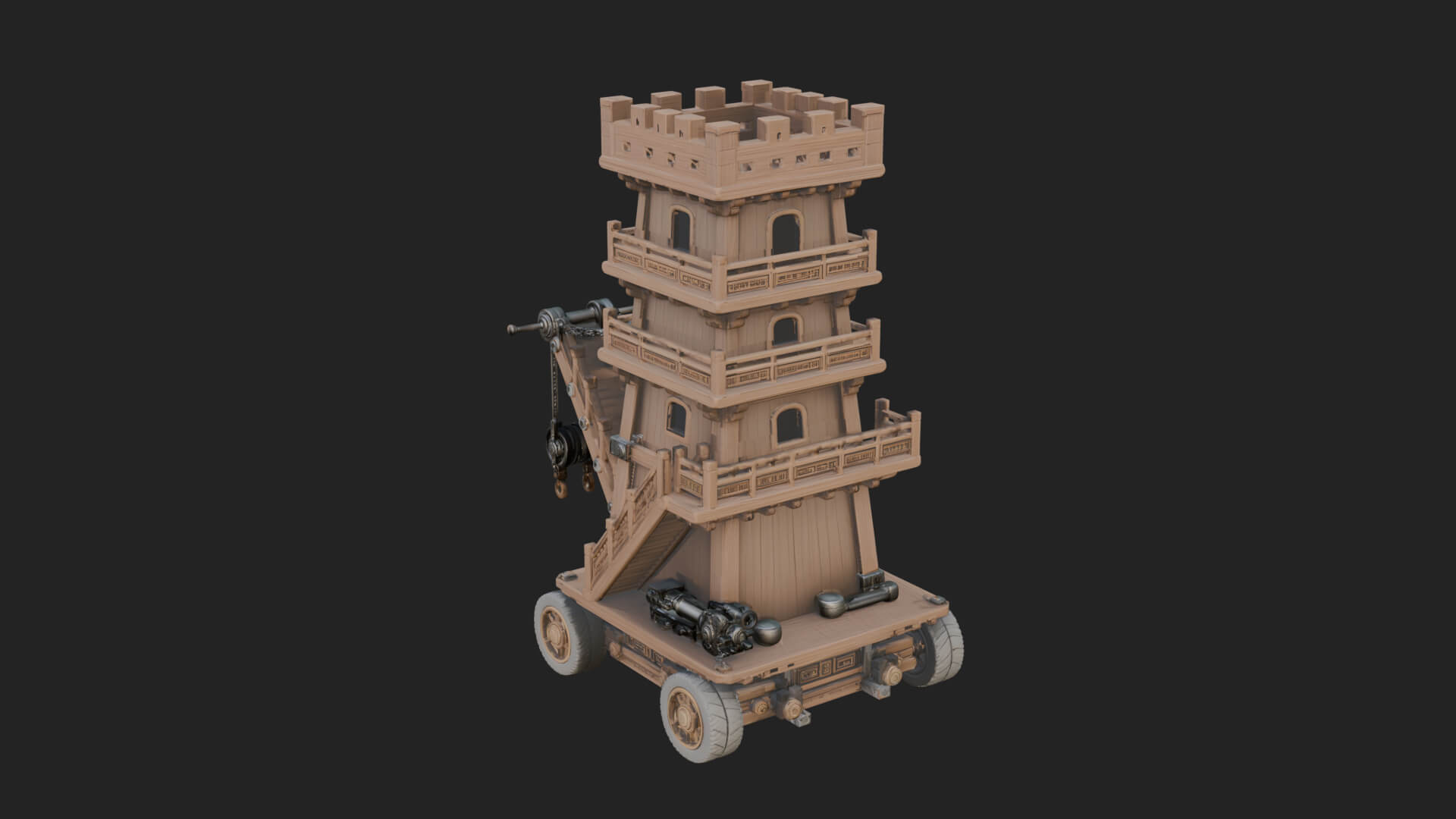 Wheeled Siege Tower Model Design 7 3D Print Model 3D Model