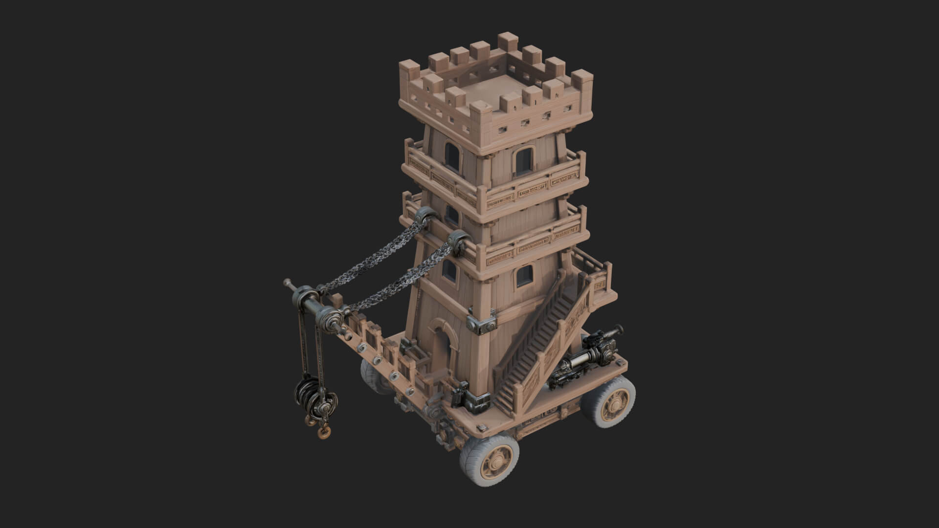 Wheeled Siege Tower Model Design 7 3D Print Model 3D Model