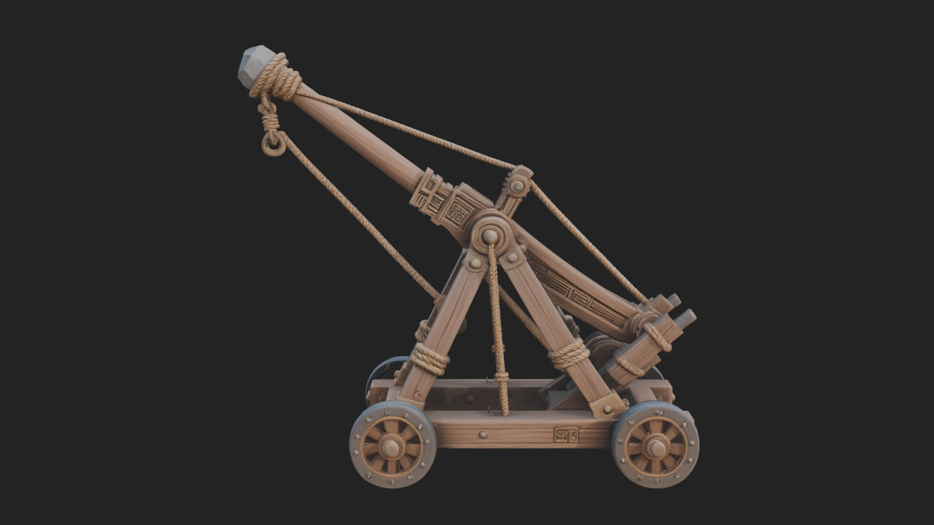 Wheeled Timber Catapult Model Design 1 3D Print Model 3D Model