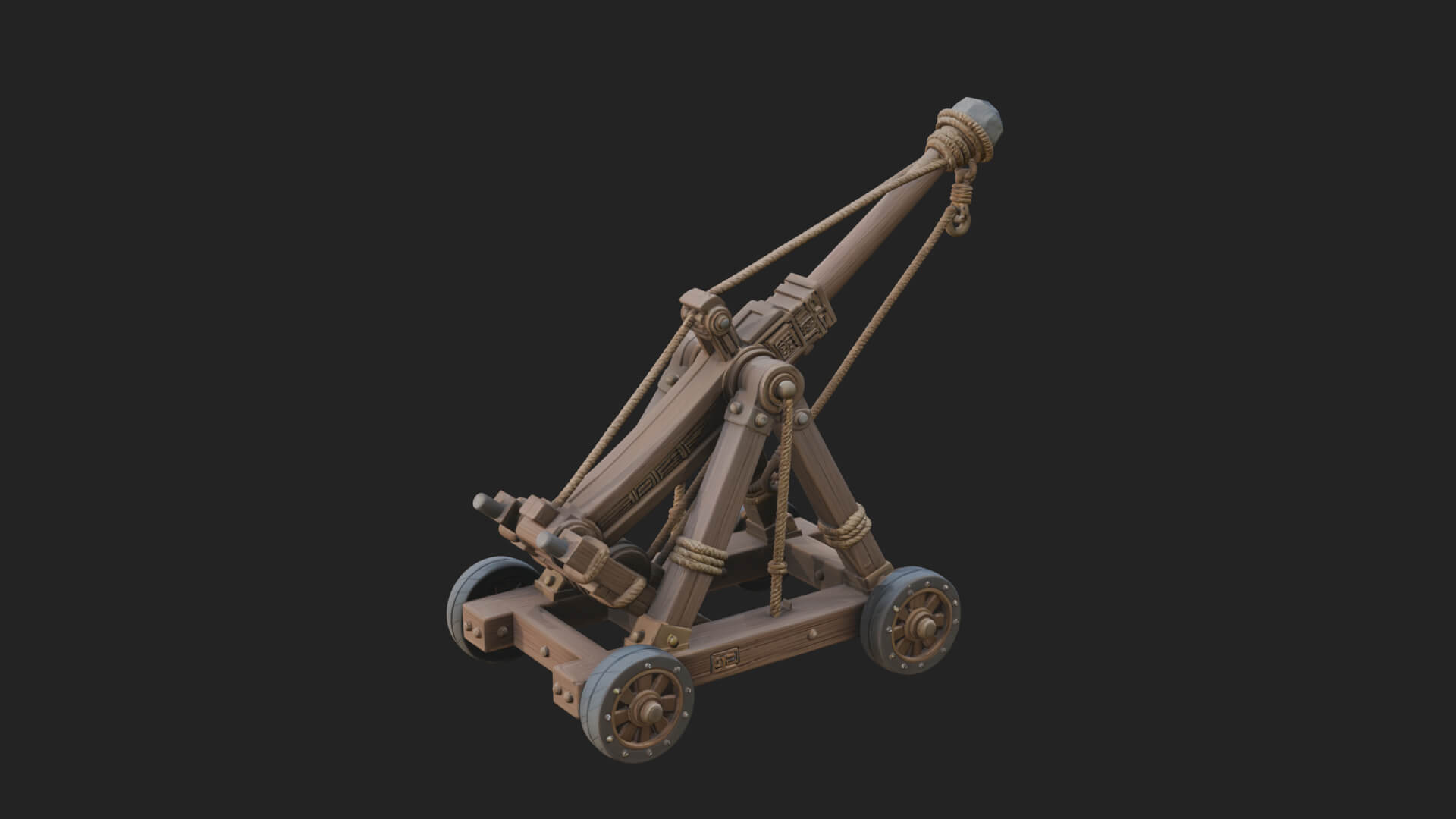 Wheeled Timber Catapult Model Design 1 3D Print Model 3D Model