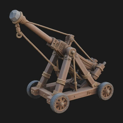 Wheeled Timber Catapult Model Design 1 3D Print Model