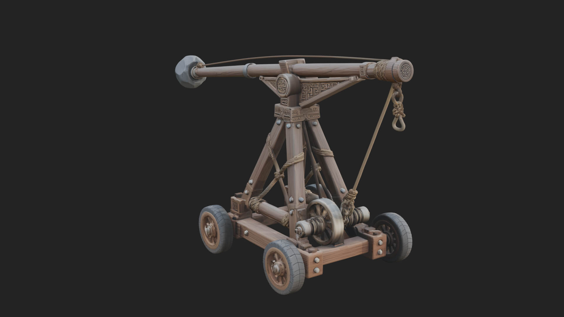 Wheeled Timber Catapult Model Design 2 3D Print Model 3D Model