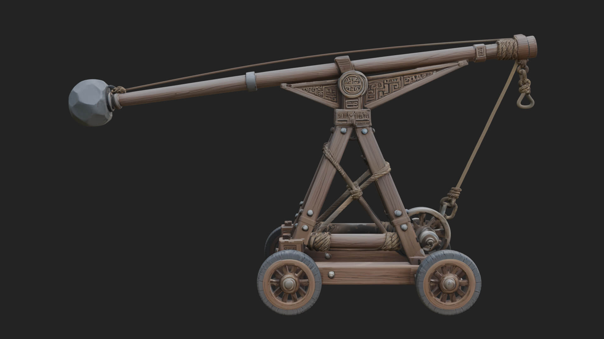 Wheeled Timber Catapult Model Design 2 3D Print Model 3D Model
