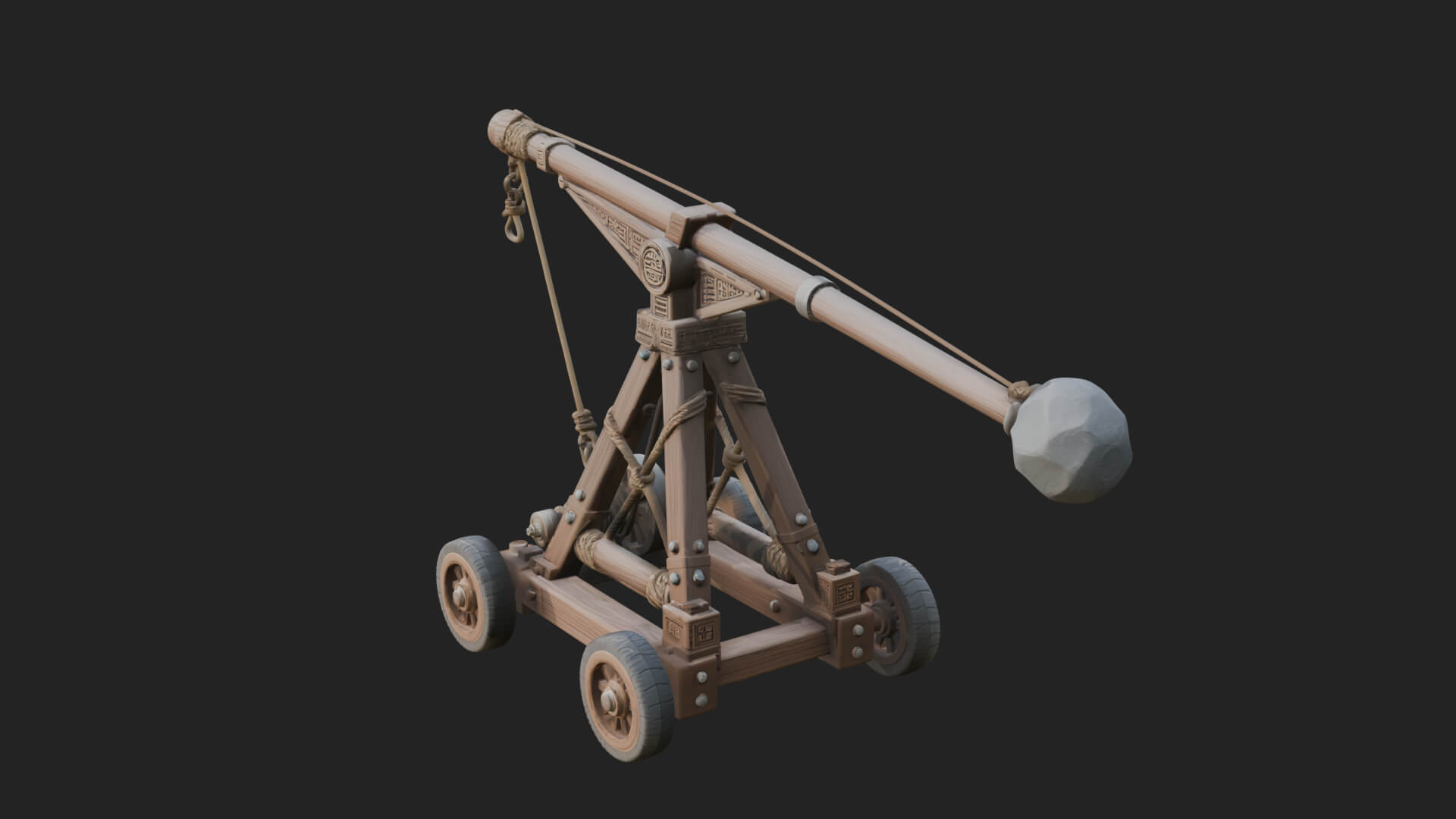 Wheeled Timber Catapult Model Design 2 3D Print Model 3D Model
