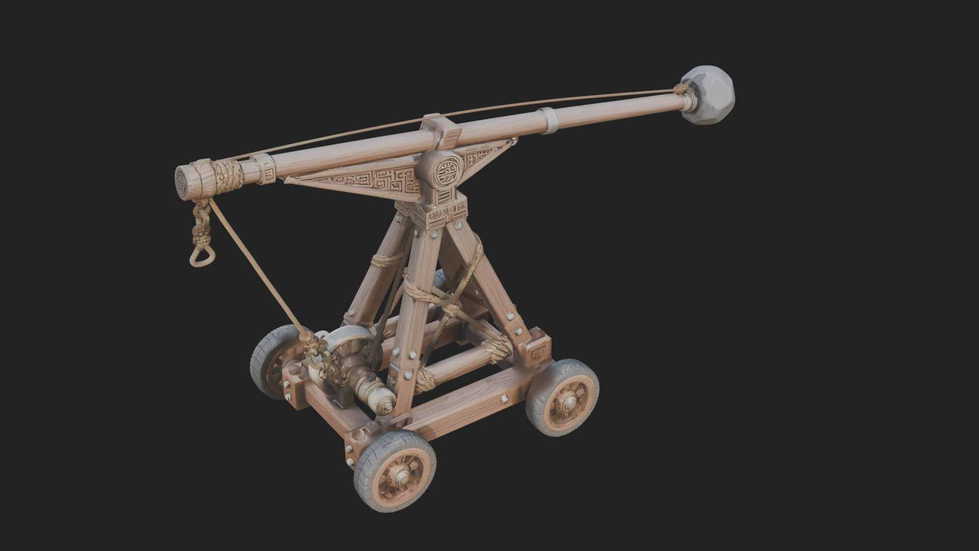 Wheeled Timber Catapult Model Design 2 3D Print Model 3D Model