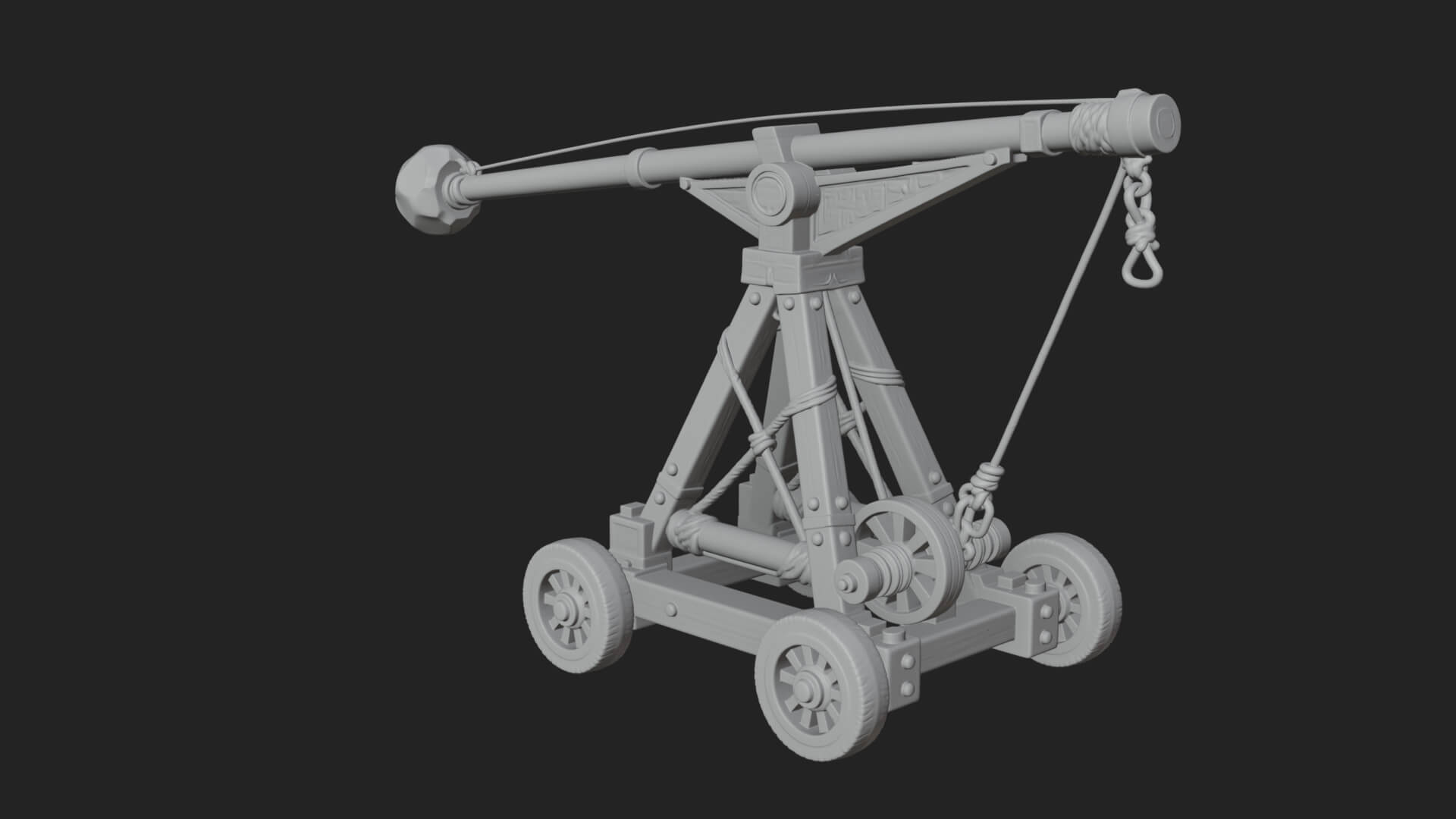 Wheeled Timber Catapult Model Design 2 3D Print Model 3D Model