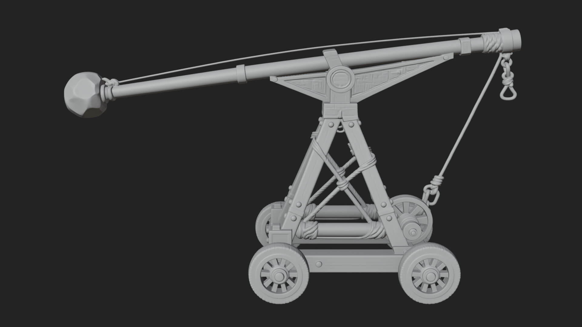 Wheeled Timber Catapult Model Design 2 3D Print Model 3D Model