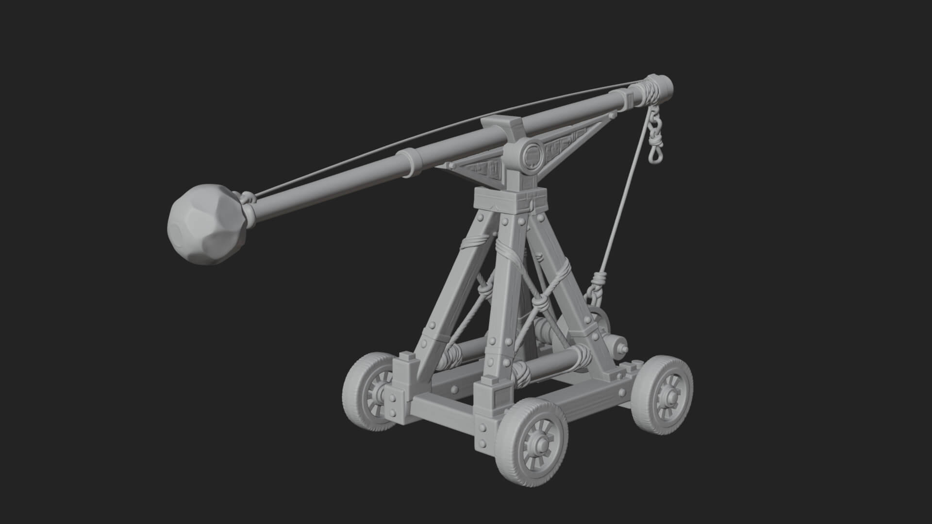 Wheeled Timber Catapult Model Design 2 3D Print Model 3D Model