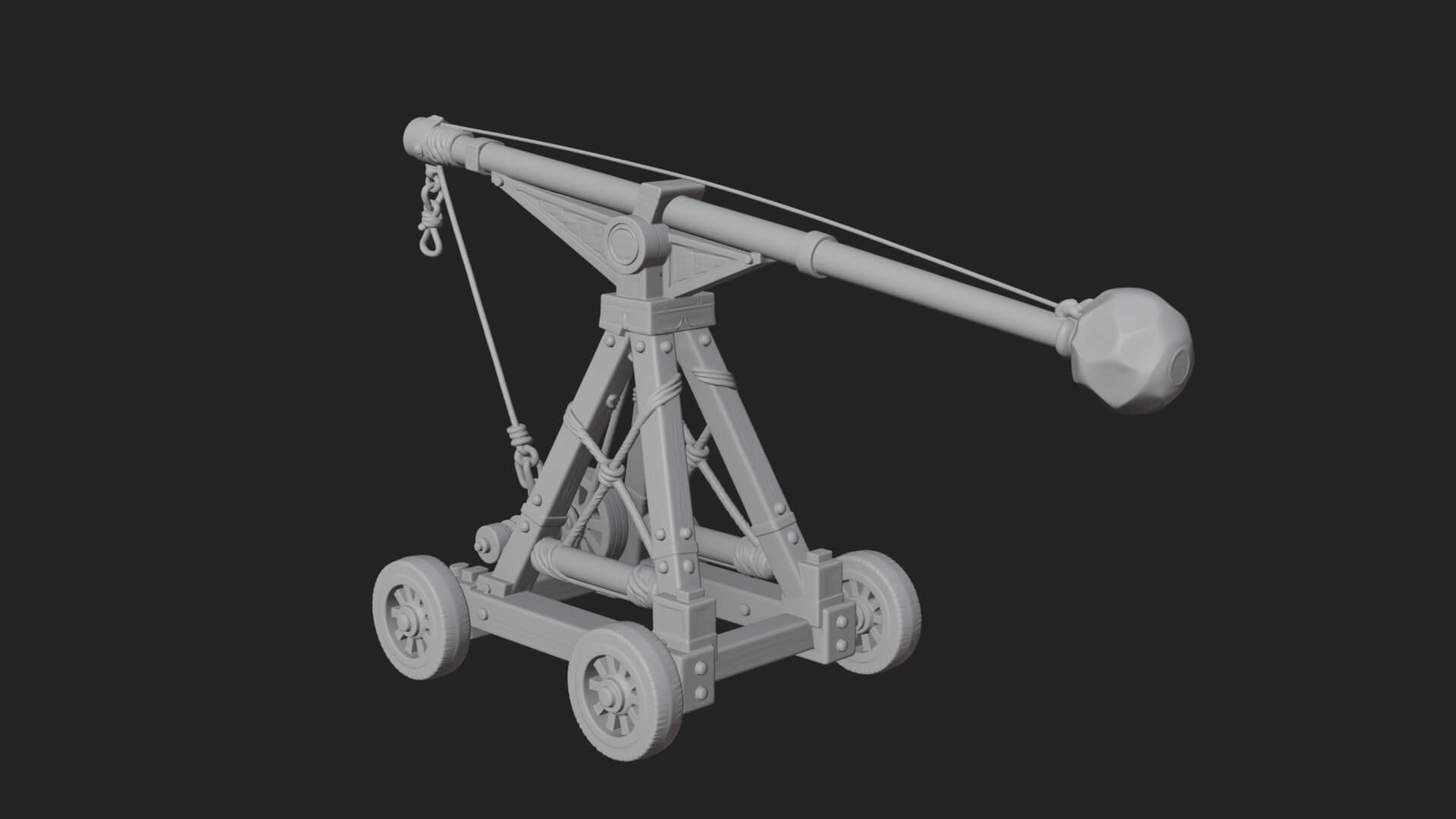 Wheeled Timber Catapult Model Design 2 3D Print Model 3D Model