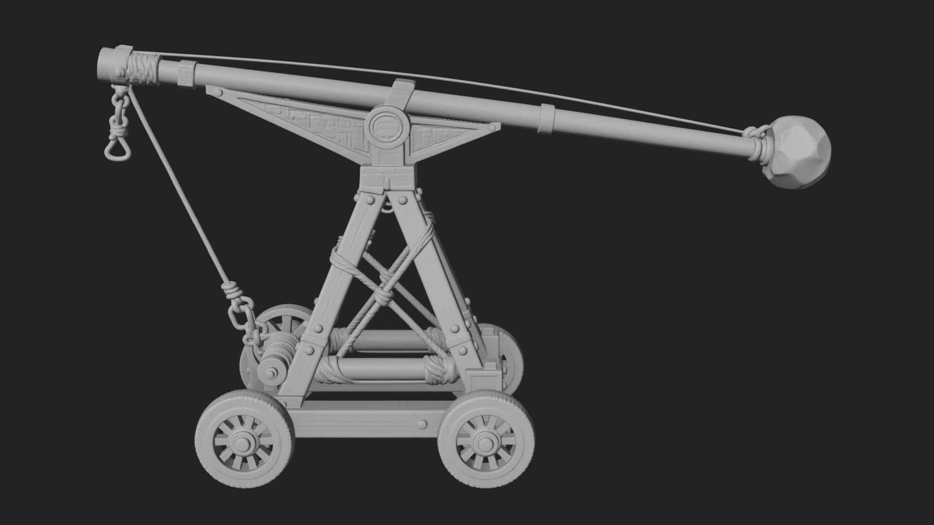 Wheeled Timber Catapult Model Design 2 3D Print Model 3D Model