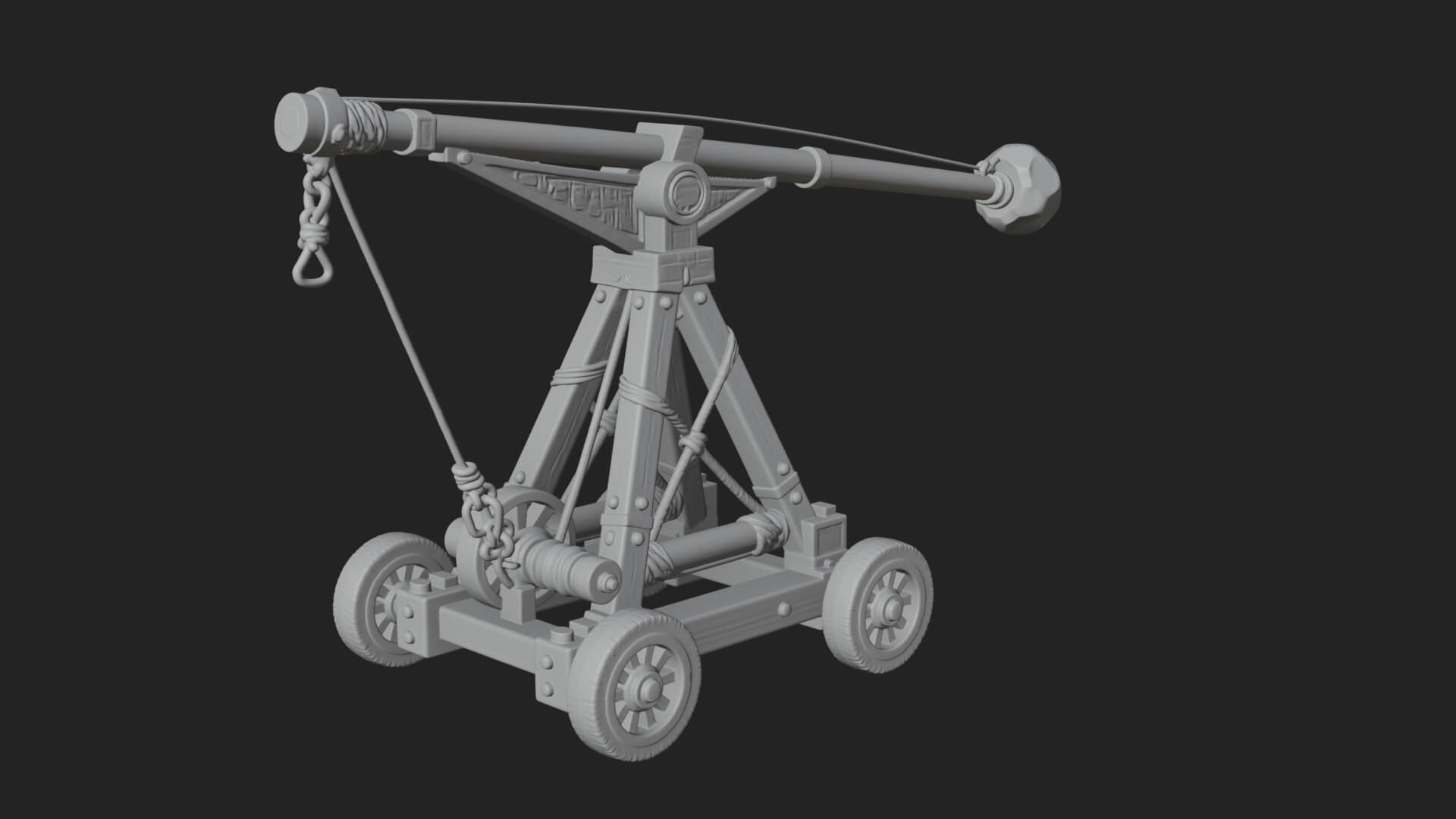 Wheeled Timber Catapult Model Design 2 3D Print Model 3D Model