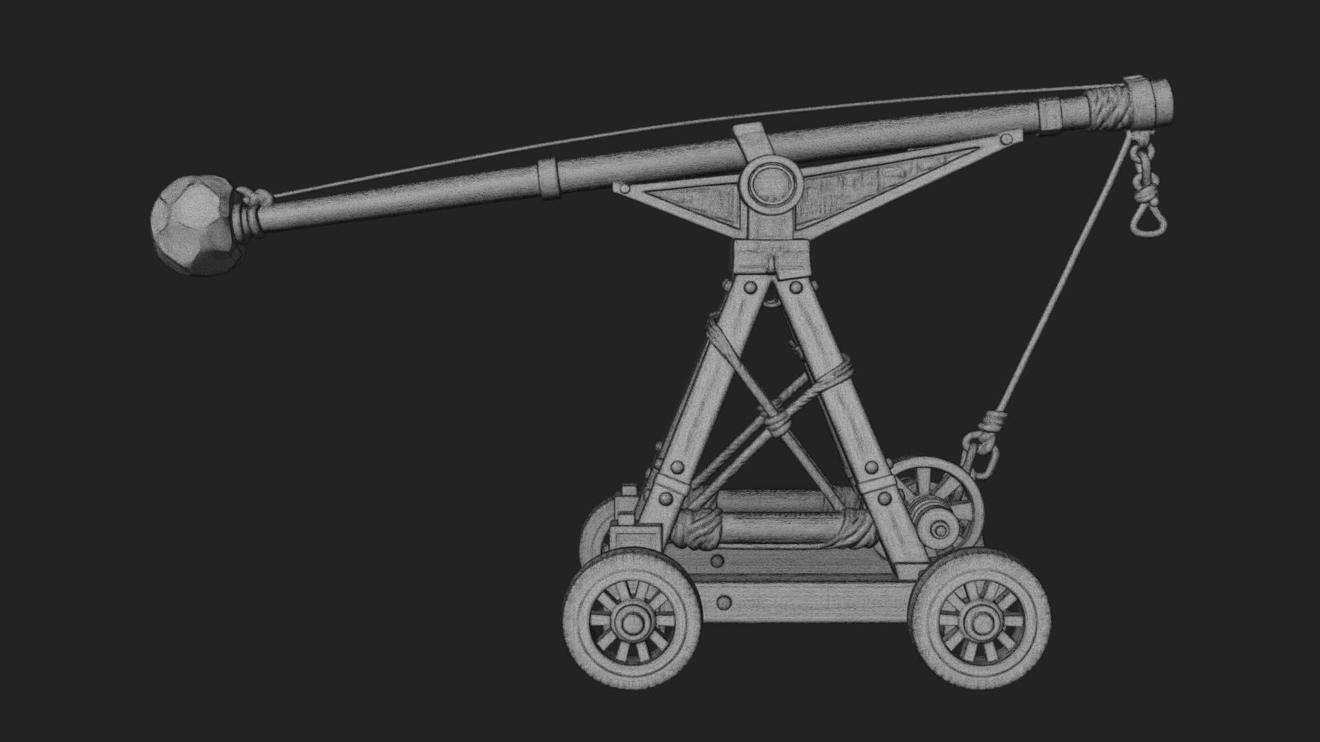 Wheeled Timber Catapult Model Design 2 3D Print Model 3D Model