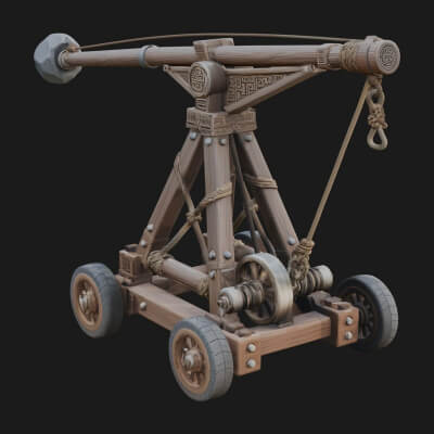 Wheeled Timber Catapult Model Design 2 3D Print Model