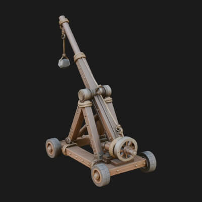 Wheeled Timber Catapult Model Design 3 3D Print Model