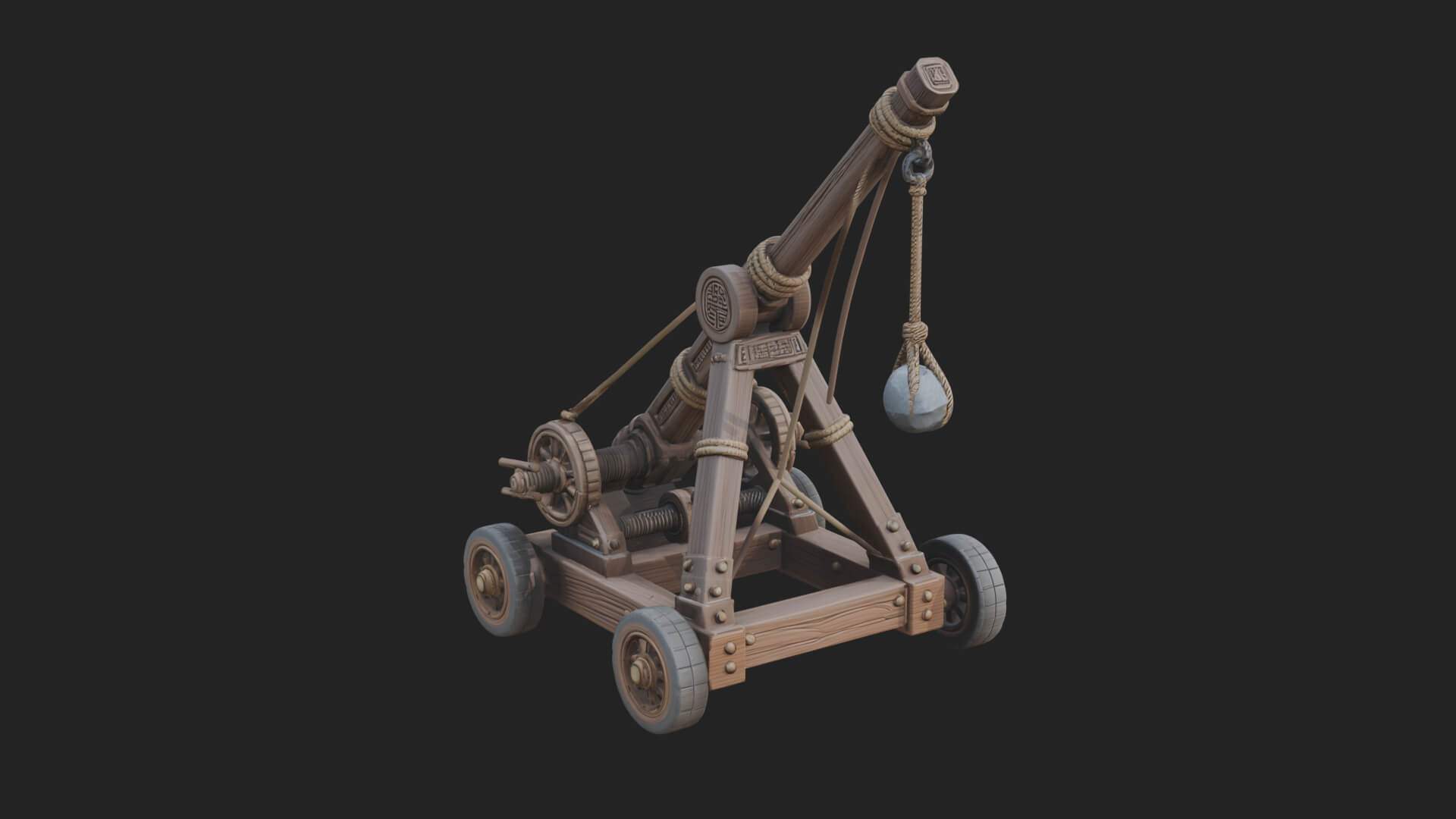 Wheeled Timber Catapult Model Design 4 3D Print Model 3D Model