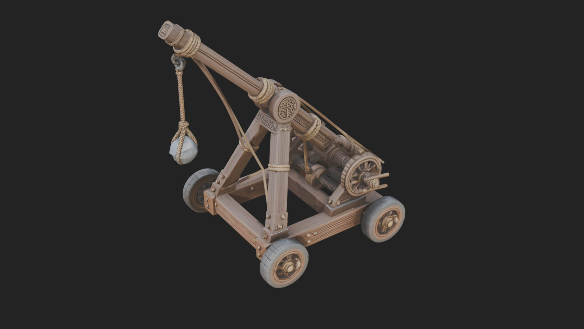 Wheeled Timber Catapult Model Design 4 3D Print Model 3D Model