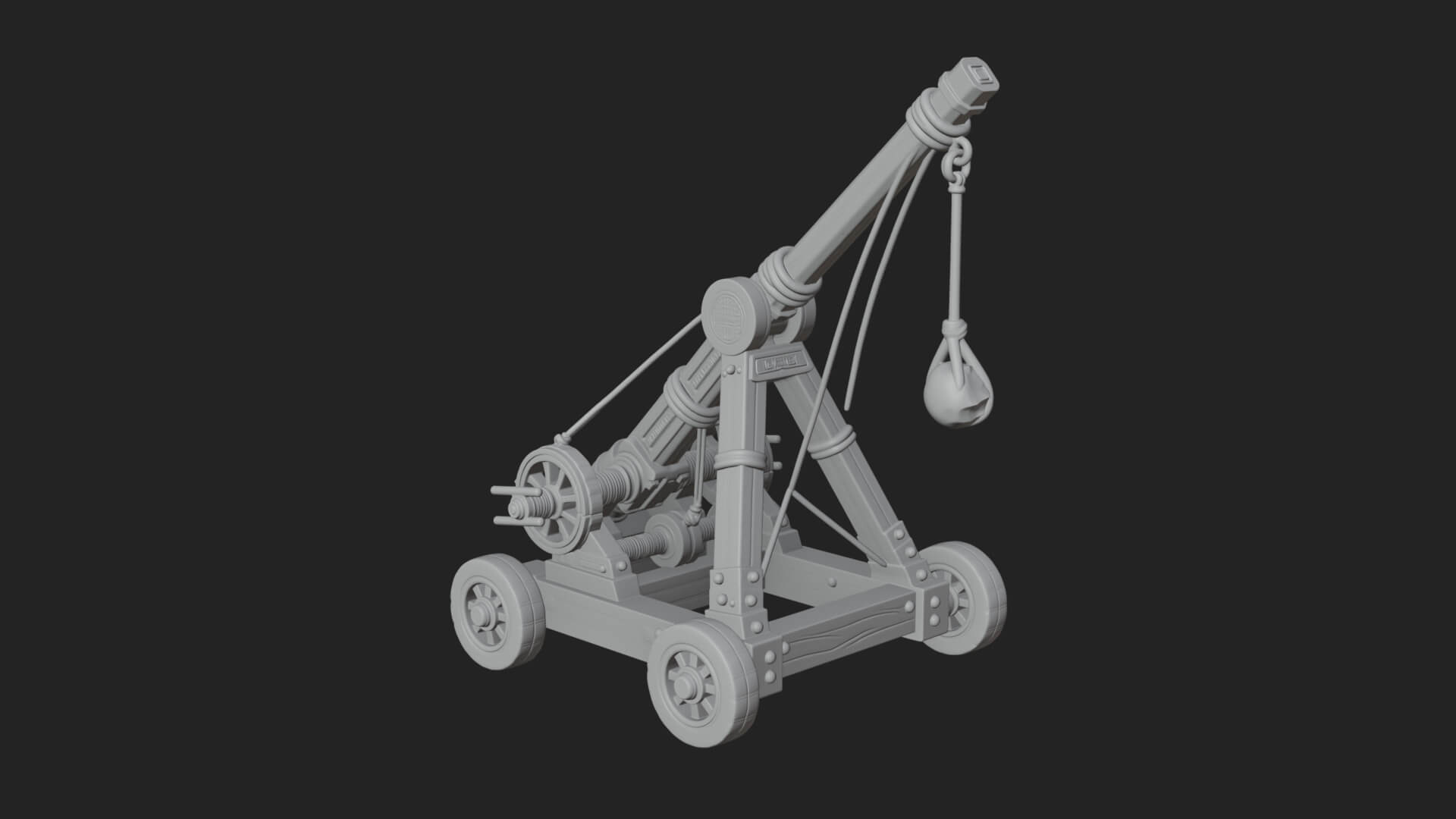 Wheeled Timber Catapult Model Design 4 3D Print Model 3D Model