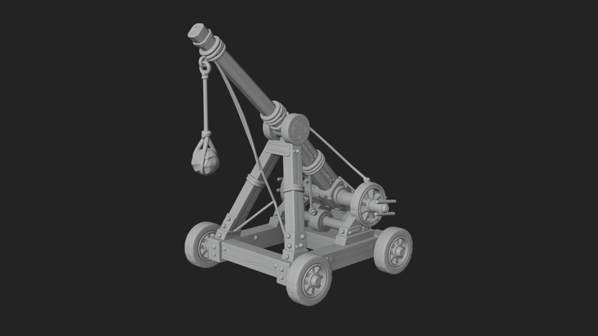 Wheeled Timber Catapult Model Design 4 3D Print Model 3D Model