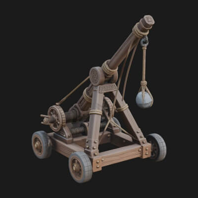 Wheeled Timber Catapult Model Design 4 3D Print Model