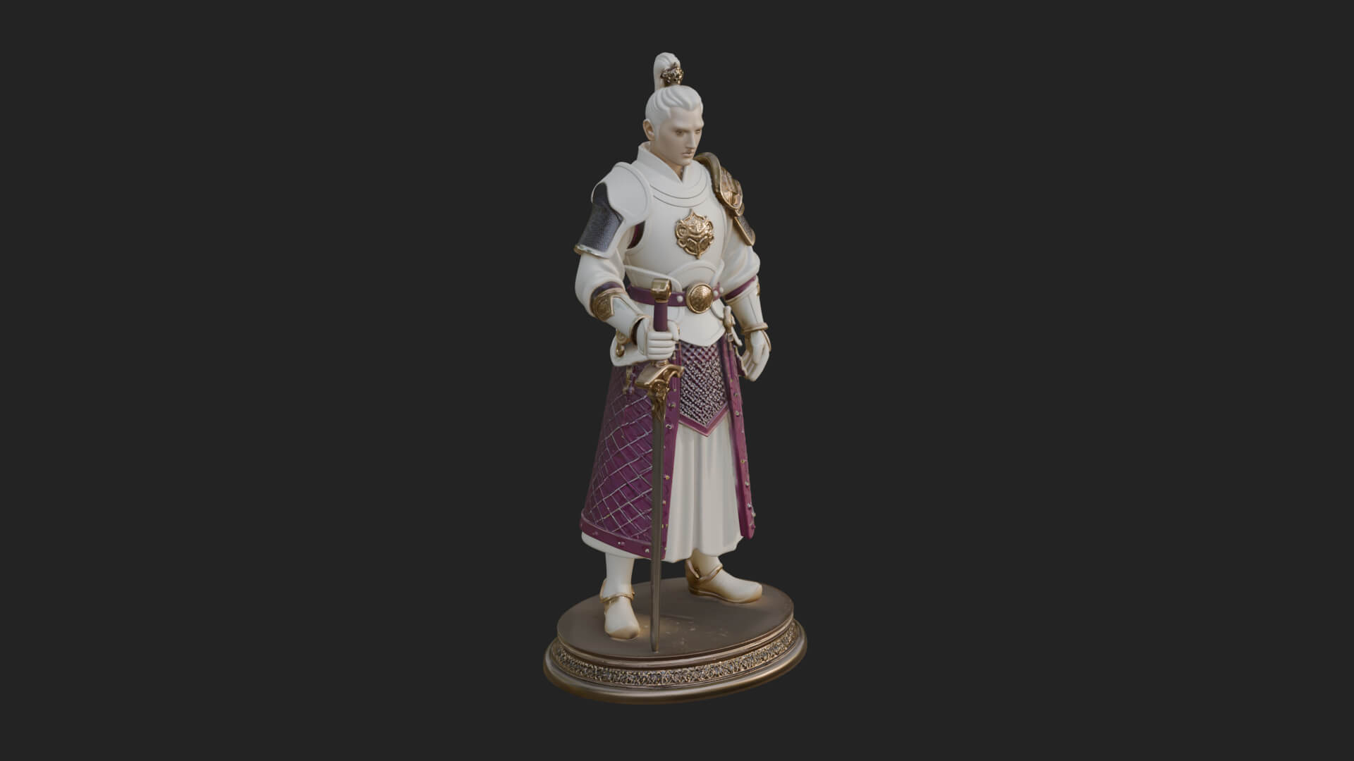 White Armor Swordswoman Statue Design 1 3D Print Model 3D Model