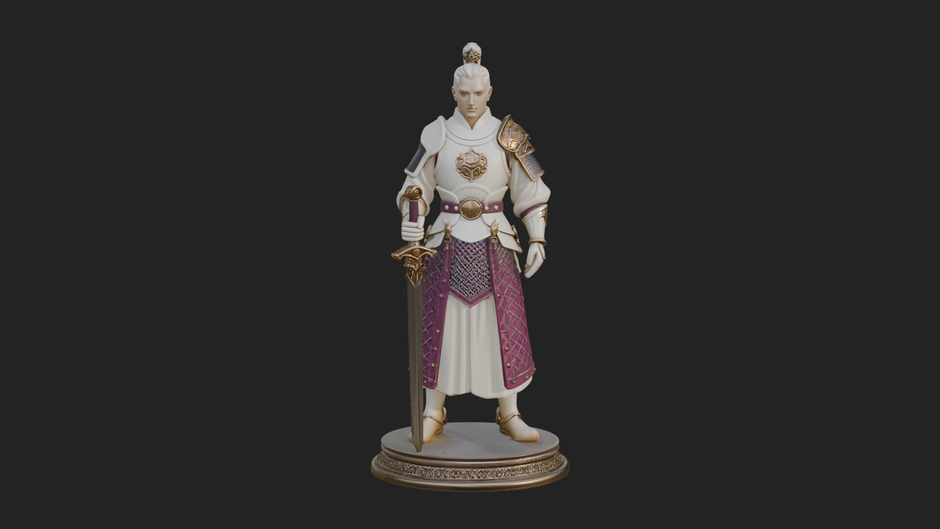 White Armor Swordswoman Statue Design 1 3D Print Model 3D Model